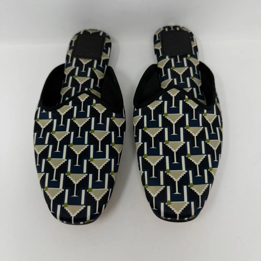 Tory Burch Martini Glass Satin Mules Blue Size 5